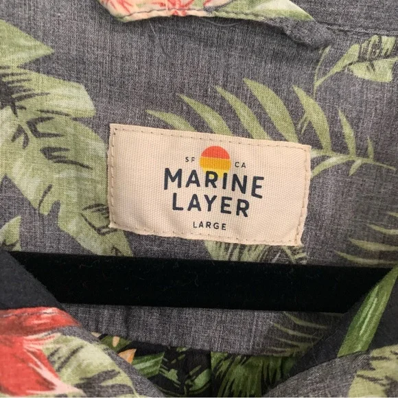 Marine Layer Shirt Mens Large Blue Wailea Hawaiian Pineapple Button Shirt - Picture 6 of 11